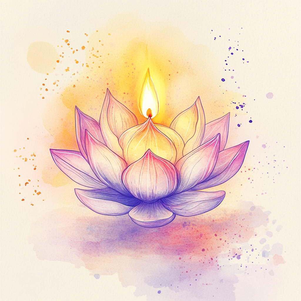 Serene lotus flower with glowing candle flame representing peaceful ritual practice